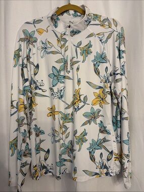 Puma White Long-Sleeve Floral Half-Zip Top with Teal & Yellow Flowers